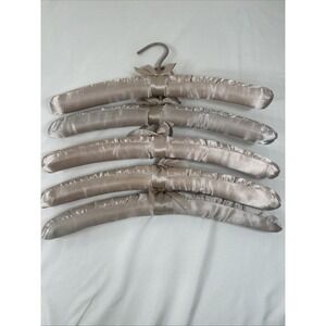 Vintage Champagne Gold Satin Covered Hangers Padded Ribbons Lot of 5